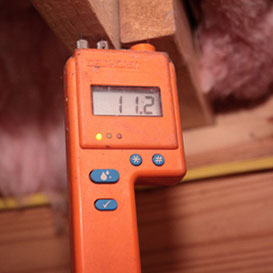 Using moisture meter to check moisture in wood attic