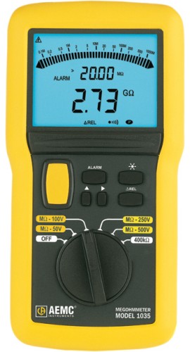 AEMC 1035 Digital Megohmmeter with Analog Bargraph, 500V, 400kW-