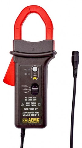 AEMC MR417 AC/DC Current Probe, 0.5 to 40 AAC, 60 ADC/0.5 to 400 AAC, 600 ADC, BNC output-