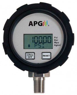APG PG2 Series Digital Pressure Gauge, 0 to 1000 psig, 3.145&amp;quot; dial, &amp;frac14; to 18 NPTM bottom, fiberglass-reinforced PP plastic housing-