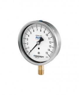 Ashcroft 1009 Pressure Gauge, 0 to 15 psi, 2.5&amp;quot; dial, &amp;frac14;&amp;quot; NPT male lower, SS housing-