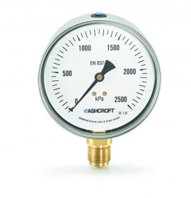 Ashcroft 1009 Pressure Gauge, 2500kp/#, 2.5&amp;quot; dial, &amp;frac14;&amp;quot; NPT male lower, SS housing-