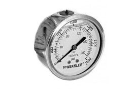 Weksler BY10YPF8CW Liquid-Filled Pressure Gauge, 0 to 100 psi, &amp;frac18; NPT back connection-