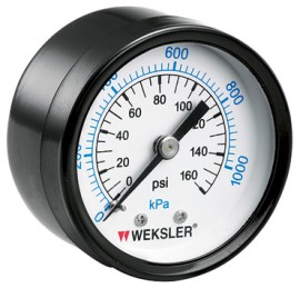 Weksler UA35E4L Dry Pressure Gauge, 0 to 200 psi and 14 bar (1400 kPa), 3.5\ dial size"-