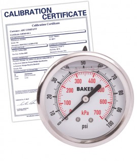Baker AHNC Series Liquid Filled Pressure Gauge, 0 to 100 psi/0 to 700 kPa, 2.5&amp;quot; dial, &amp;frac14;&amp;quot; NPT back, SS housing,-