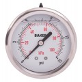 Baker AHNC Series Liquid Filled Pressure Gauge, 0 to 15 psi/0 to 100 kPa, 2.5&amp;quot; dial, &amp;frac14;&amp;quot; NPT back, SS housing-