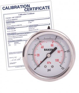 Baker AHNC Series Liquid Filled Pressure Gauge, 0 to 15 psi/0 to 100 kPa, 2.5&amp;quot; dial, &amp;frac14;&amp;quot; NPT back, SS housing,-