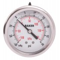 Baker AHNC Series Liquid Filled Pressure Gauge, 30&amp;quot;Hg-0 to 30 psi, 2.5&amp;quot; dial, &amp;frac14;&amp;quot; NPT back, SS housing-