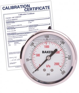 Baker AHNC Series Liquid Filled Pressure Gauge, 0 to 300 psi/0 to 2100 kPa, 2.5&amp;quot; dial, &amp;frac14;&amp;quot; NPT back, SS housing,-