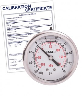 Baker AHNC Series Liquid Filled Pressure Gauge, 30&amp;quotHg-0 to 30 psi, 2.5&amp;quot; dial, &amp;frac14;&amp;quot; NPT back, SS housing,-