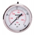 Baker AHNC Series Liquid Filled Pressure Gauge, 0 to 400 psi/0 to 2800 kPa, 2.5&amp;quot; dial, &amp;frac14;&amp;quot; NPT back, SS housing-