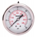 Baker AHNC Series Liquid Filled Pressure Gauge, 0 to 60 psi/0 to 400 kPa, 2.5&amp;quot; dial, &amp;frac14;&amp;quot; NPT back, SS housing-