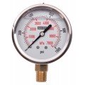 Baker AVNC Series Liquid Filled Pressure Gauge, 0 to 1000 psi/0 to 7000 kPa, 2.5&amp;quot; dial, &amp;frac14;&amp;quot; NPT bottom, SS housing-