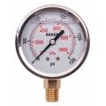 Baker AVNC Series Liquid Filled Pressure Gauge, 0 to 1500 psi/0 to 10,500 kPa, 2.5&amp;quot; dial, &amp;frac14;&amp;quot; NPT bottom, SS housing-