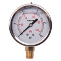 Baker AVNC Series Liquid Filled Pressure Gauge, 0 to 15 psi/0 to 100 kPa, 2.5&amp;quot; dial, &amp;frac14;&amp;quot; NPT bottom, SS housing-