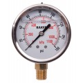 Baker AVNC Series Liquid Filled Pressure Gauge, 0 to 160 psi/0 to 1100 kPa, 2.5&amp;quot; dial, &amp;frac14;&amp;quot; NPT bottom, SS housing-