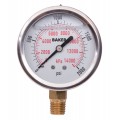 Baker AVNC Series Liquid Filled Pressure Gauge, 0 to 2000 psi/0 to 14,000 kPa, 2.5&amp;quot; dial, &amp;frac14;&amp;quot; NPT bottom, SS housing-