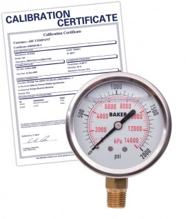 Baker AVNC Series Liquid Filled Pressure Gauge, 0 to 2000 psi/0 to 14,000 kPa, 2.5&amp;quot; dial, &amp;frac14;&amp;quot; NPT bottom, SS housing,-