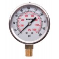 Baker AVNC Series Liquid Filled Pressure Gauge, 0 to 200 psi/0 to 1400 kPa, 2.5&amp;quot; dial, &amp;frac14;&amp;quot; NPT bottom, SS housing-