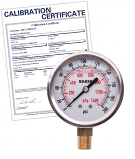 Baker AVNC Series Liquid Filled Pressure Gauge, 0 to 200 psi/0 to 1400 kPa, 2.5&amp;quot; dial, &amp;frac14;&amp;quot; NPT bottom, SS housing,-