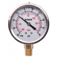 Baker AVNC Series Liquid Filled Pressure Gauge, 30&amp;quot;Hg-0 to 30 psi, 2.5&amp;quot; dial, &amp;frac14;&amp;quot; NPT bottom, SS housing-