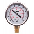 Baker AVNC Series Liquid Filled Pressure Gauge, 30&amp;quot;Hg-0 to 30 psi, 2.5&amp;quot; dial, &amp;frac14;&amp;quot; NPT bottom, SS housing-