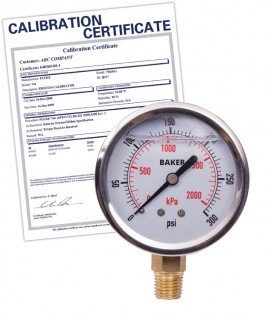 Baker AVNC Series Liquid Filled Pressure Gauge, 0 to 300 psi/0 to 2100 kPa, 2.5&amp;quot; dial, &amp;frac14;&amp;quot; NPT bottom, SS housing,-