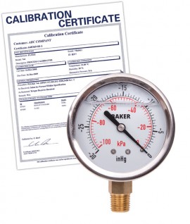 Baker AVNC Series Liquid Filled Pressure Gauge, 30&amp;quot;Hg-0&amp;quot; V AC, 2.5&amp;quot; dial, &amp;frac14;&amp;quot; NPT bottom, SS housing,-