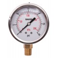 Baker AVNC Series Liquid Filled Pressure Gauge, 0 to 30 psi/0 to 200 kPa, 2.5&amp;quot; dial, &amp;frac14;&amp;quot; NPT bottom, SS housing-