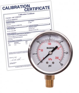 Baker AVNC Series Liquid Filled Pressure Gauge, 0 to 30 psi/0 to 200 kPa, 2.5&amp;quot; dial, &amp;frac14;&amp;quot; NPT bottom, SS housing,-
