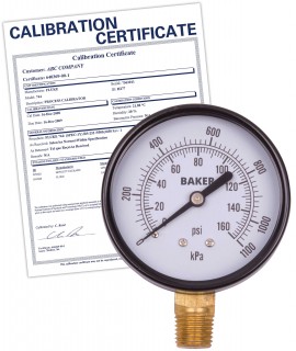 Baker LVBNA Series Pressure Gauge, 0 to 160 psi/0 to 1100 kPa, 2.5&amp;quot; dial, &amp;frac14;&amp;quot; NPT bottom, SS housing,-