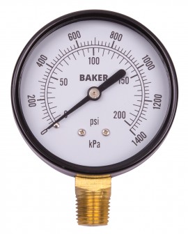 Baker LVBNA Series Pressure Gauge, 0 to 200 psi/0 to 1400 kPa, 2.5&amp;quot; dial, &amp;frac14;&amp;quot; NPT bottom, SS housing-