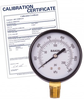 Baker LVBNA Series Pressure Gauge, 0 to 200 psi/0 to 1400 kPa, 2.5&amp;quot; dial, &amp;frac14;&amp;quot; NPT bottom, SS housing,-