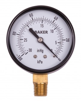 Baker LVBNA Series Pressure Gauge,30&quot;Hg-0&quot; V AC, 2.5&amp;quot; dial, &amp;frac14;&amp;quot; NPT bottom, SS housing-