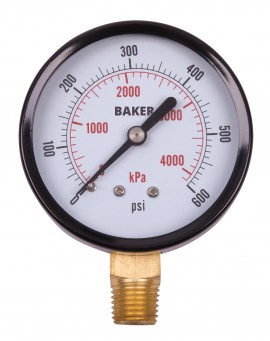 Baker LVBNA Series Pressure Gauge, 0 to 600 psi/0 to 4200 kPa, 2.5&amp;quot; dial, &amp;frac14;&amp;quot; NPT bottom, SS housing-