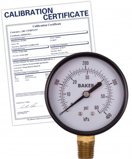 Baker LVBNA Series Pressure Gauge, 0 to 60 psi/0 to 400 kPa, 2.5&amp;quot; dial, &amp;frac14;&amp;quot; NPT bottom, SS housing,-