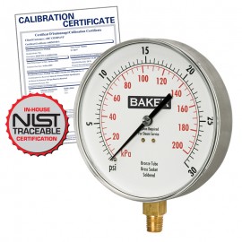 Baker 421AVND Series Pressure Gauge, 0 to 300 psi/0 to 2100 kPa, 4.5&amp;quot; dial, &amp;frac14;&amp;quot; NPT bottom, SS housing,-