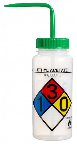Bel-Art 11716-0007 Ethyl Acetate Safety-Labeled Wide-Mouth Wash Bottle, 16 oz, 4-pack-
