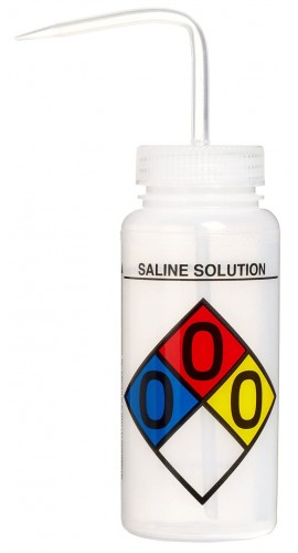 Bel-Art 11716-0013 Saline Solution Safety-Labeled Wide-Mouth Wash Bottle, 16 oz, 4-pack-