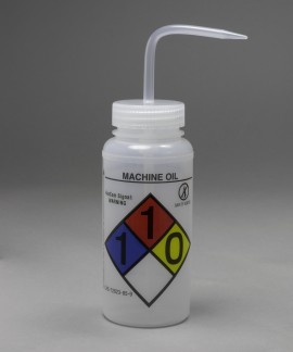 Bel-Art 12416-0010 GHS-Labeled and Safety-Vented Wide Mouth Wash Bottles, 16 oz, machine oil-