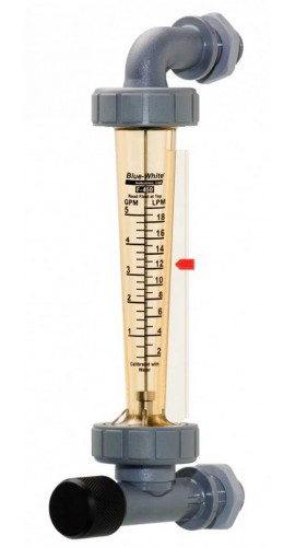 Blue-White F-45750LA-12 Standard Series Adjustable Panel-Mount Flowmeter with 316 SS Guide Rod, 1 to 10GPM, 3/4in Female NPT-