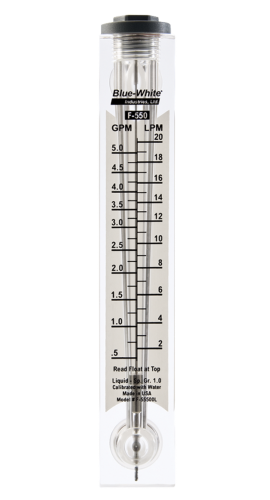 Blue-White F-55375L Standard Series Non-Adjustable Flowmeter with 316 SS Guide Rod, 0.1 to 1GPM, 3/8in Male NPT-
