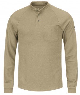Bulwark SEL2KH-R-L Men's Lightweight FR Henley Shirt, large, khaki-