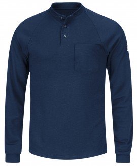 Bulwark SEL2NV-L-XL Men&#039;s Lightweight FR Henley Shirt with long length, xl, navy-