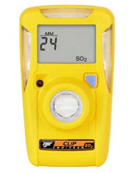 Honeywell BW Clip Series Single-Gas Detector with continuous monitoring, SO&lt;sub&gt;2&lt;/sub&gt;, 0 to 100 ppm, two-year-