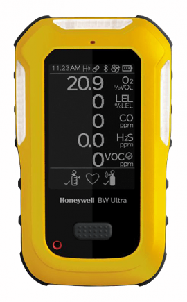 Honeywell BW Ultra Five Multi-Gas Detector with pump, O<sub>2</sub>/LEL/H<sub>2</sub>S/CO/NH<sub>3</sub>, yellow-