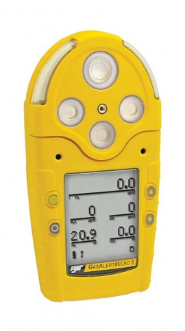 Honeywell BW GasAlertMicro 5 Multi-Gas Detector with rechargeable battery, %LEL/O&lt;sub&gt;2&lt;/sub&gt;/H&lt;sub&gt;2&lt;/sub&gt;S/CO/Cl&lt;sub&gt;2/, yellow-