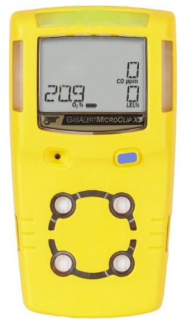Honeywell BW MicroClip X3 Series Multi-Gas Detector, %LEL (unfiltered)/O&lt;sub&gt;2&lt;/sub&gt;/CO, yellow-