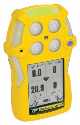 Honeywell BW GasAlertQuattro Multi-Gas Detector, CO/H<sub>2</sub>S/%LEL/O<sub>2</sub>, alkaline battery-