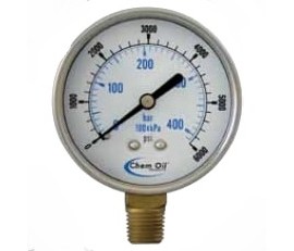 Chem Oil 101D-254H Pressure Gauge, 0 to 300 psi, lower mount-